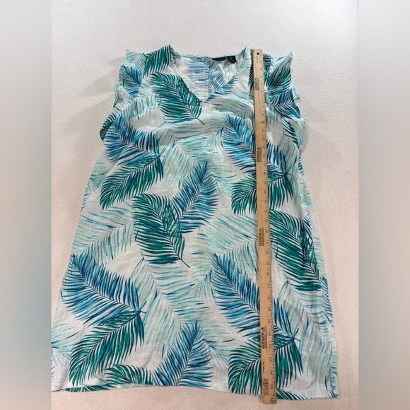 Tahari 100% Linen Tropical Palm Print Shift Dress Womens XL Resort Summer Beach - Picture 3 of 7